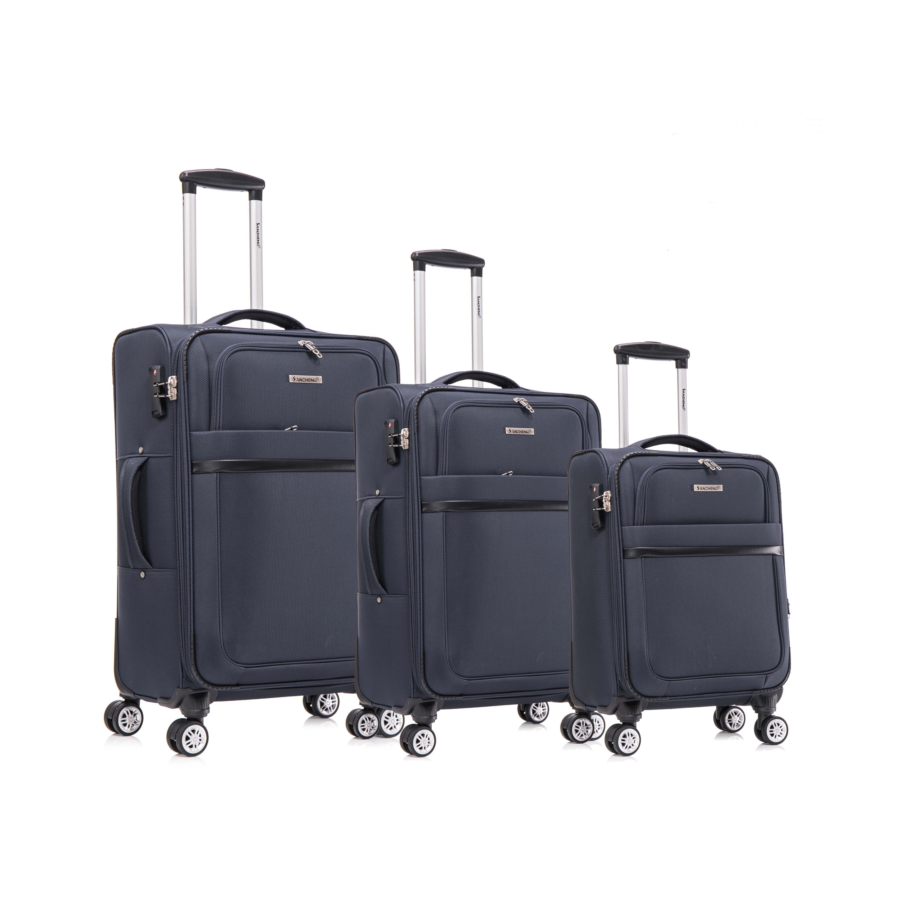 3-piece fabric soft luggage set with swivel wheels and password lock, DARK BLUE.20/26/30 inches