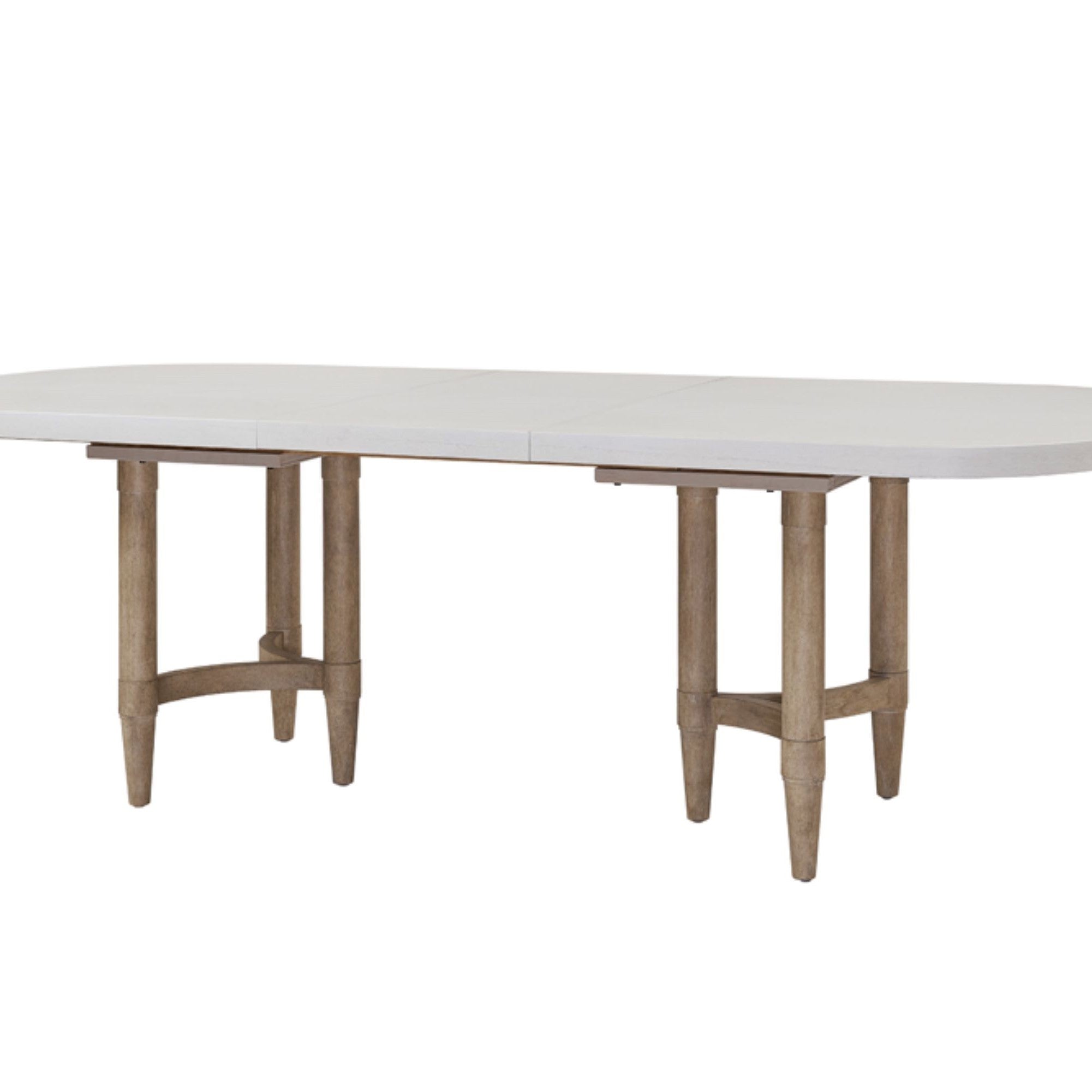 Triad Transitional Double Pedestal Dining Table with Leaf in Sand Finish, Solid Wood and MDF, 42x78 Inches