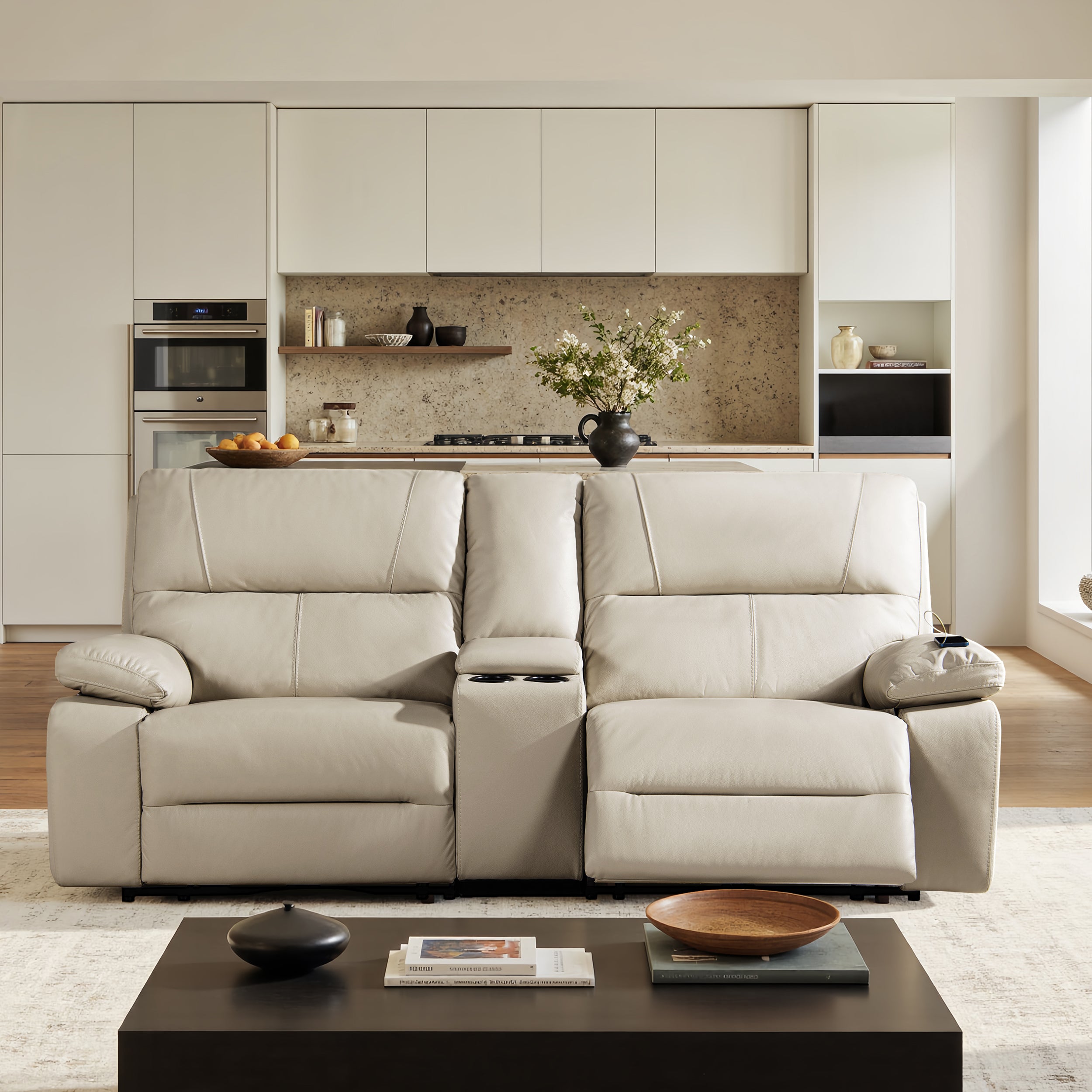 Malibu 79' Modern Power Motion 3-Piece Reclining Loveseat Sofa with Cup Holders, Cream Taupe Beige