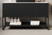 TULIO 48' Freestanding Cabinet without Basin, with Carrara White Sintered Stone Counter Top, 3 Drawers and Open Shelf, No Basin, Black