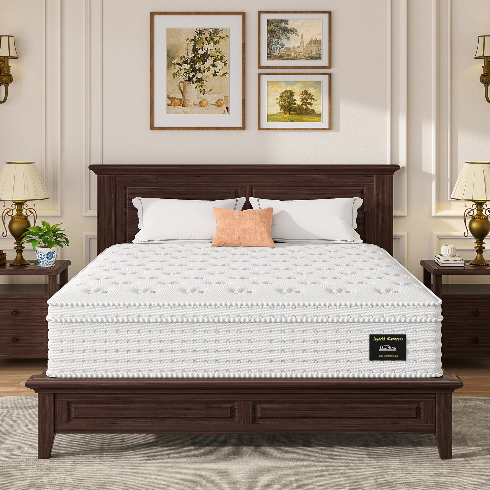 14'' Hybrid Mattress - King, Memory Foam & Pocket Springs for Pressure Relief, Fiberglass Free Ergonomic Home White