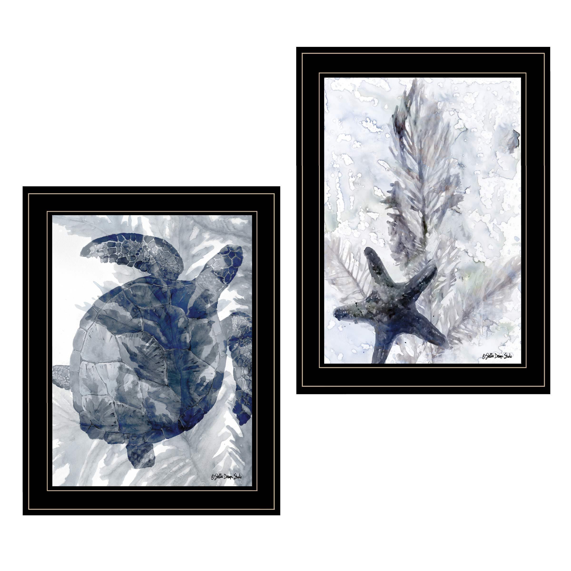 'Ocean Collection' 2-Piece Vignette By Stellar Design Studio, Ready to Hang Framed Print, Black Frame