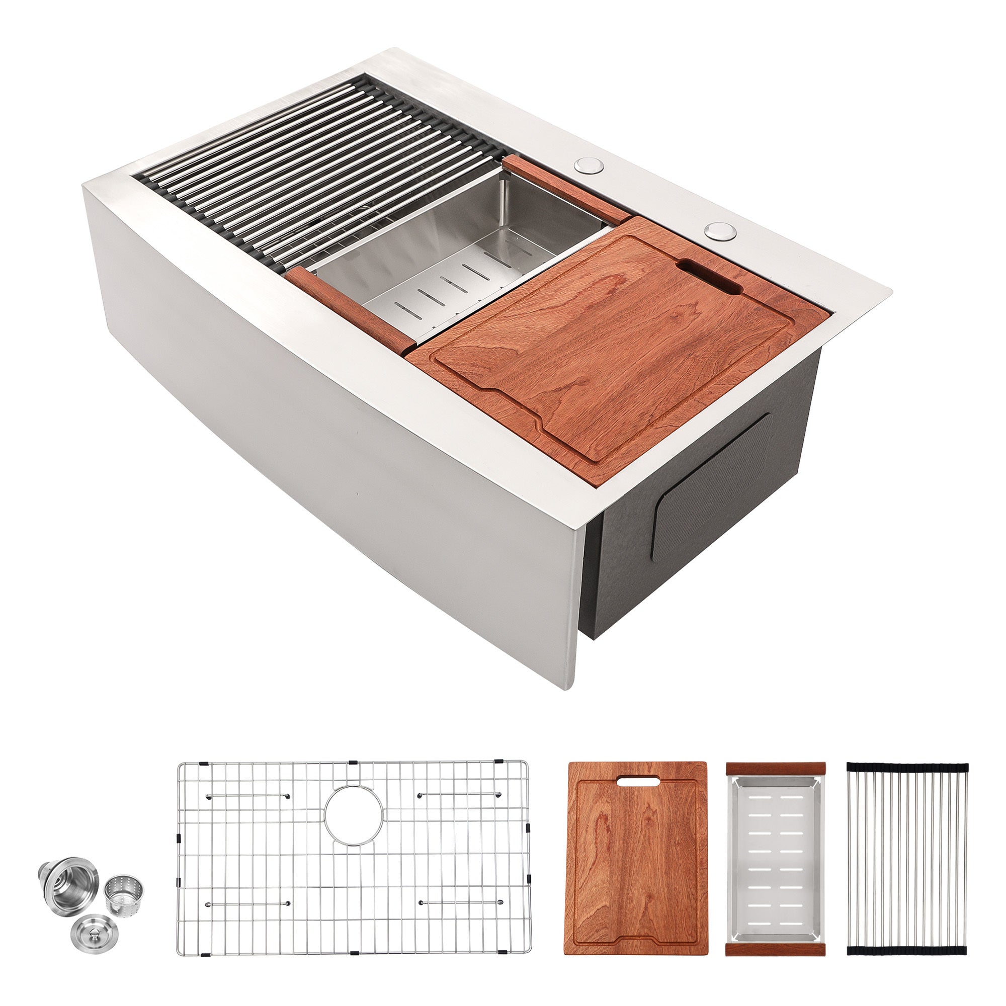 Modern Farmhouse 36 Inch Stainless Steel Drop-in Workstation Kitchen Sink with Apron Front