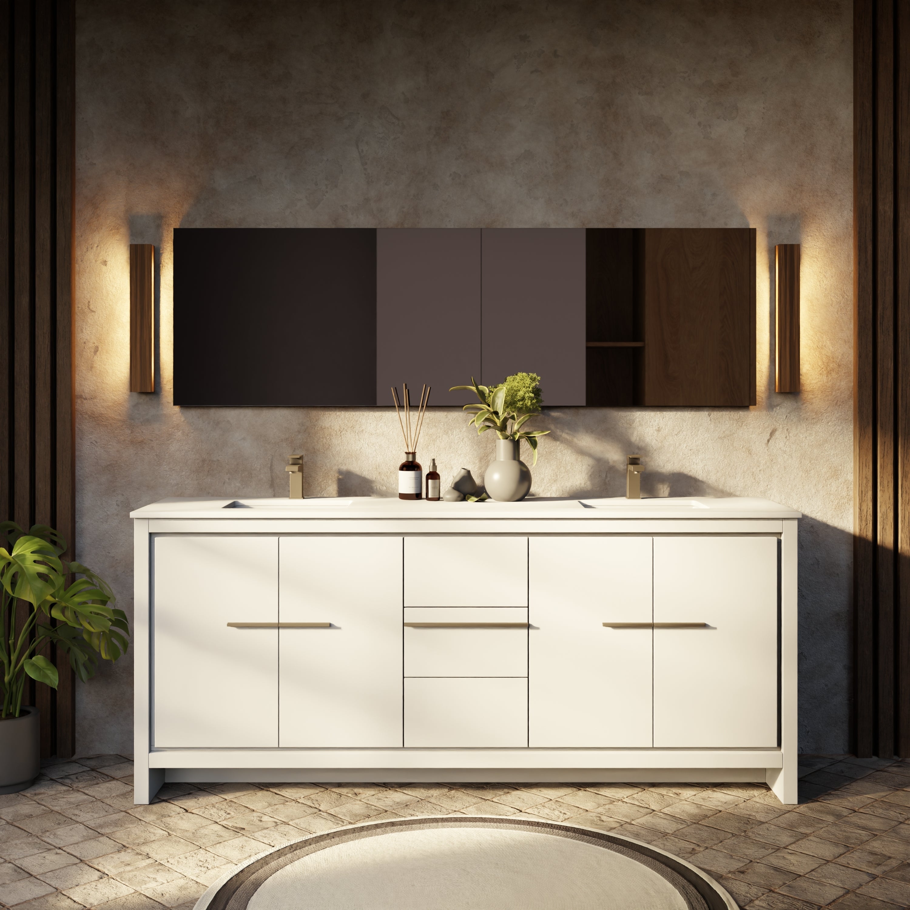 White Double Bath Vanity 80 in. W x 20 in. D, with White Quartz Top