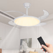 42 Inch Retractable Ceiling Fan,Low Profile Ceiling Fan with Light and Remote,Modern White Fan with Retractable Blades for Dinning Room Living Room Bedroom,Dimmable,Timer Setting