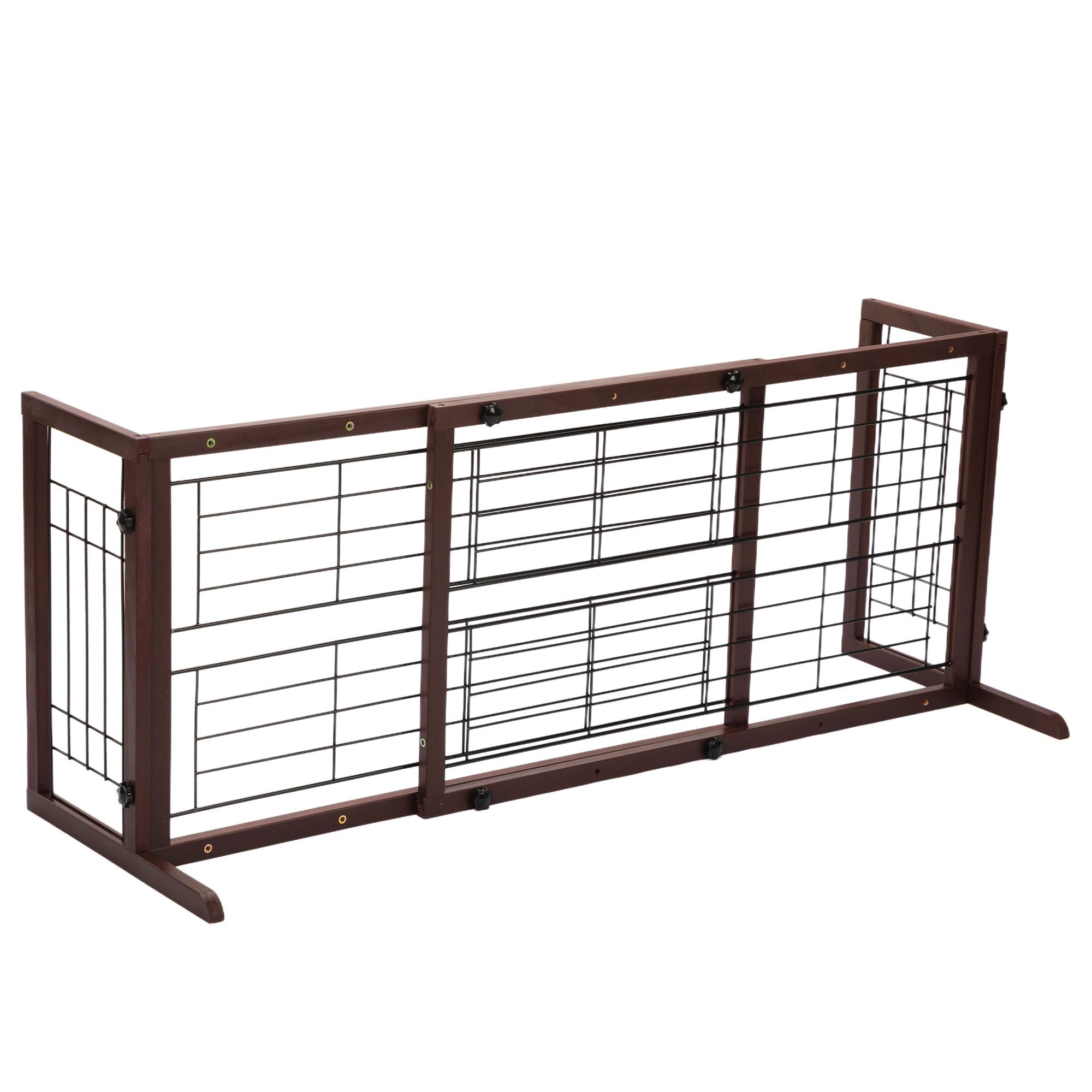 38'-71' Adjustable Wooden Pet Gate for Dogs, Indoor Freestanding Dog Fence for Doorways, Stairs