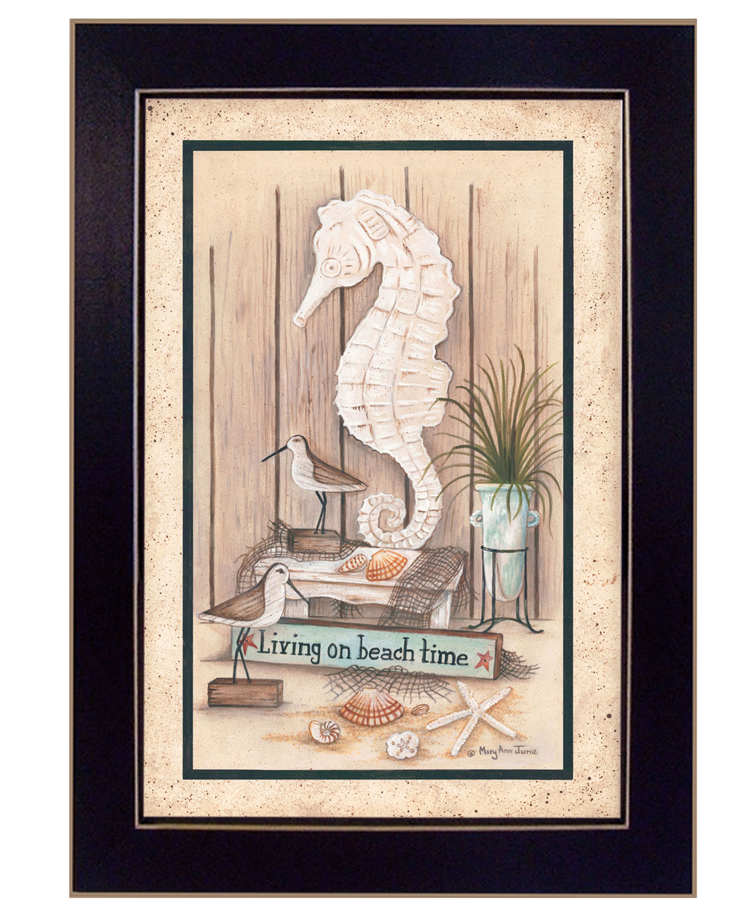 'Living on Beach Time' by Artisan Mary June, Ready to Hang Framed Print, Black Frame