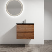 24' Wall-Mounted Bathroom Vanity With Black Ceramic Sink, 2-Soft Close Drawers, KD-Package