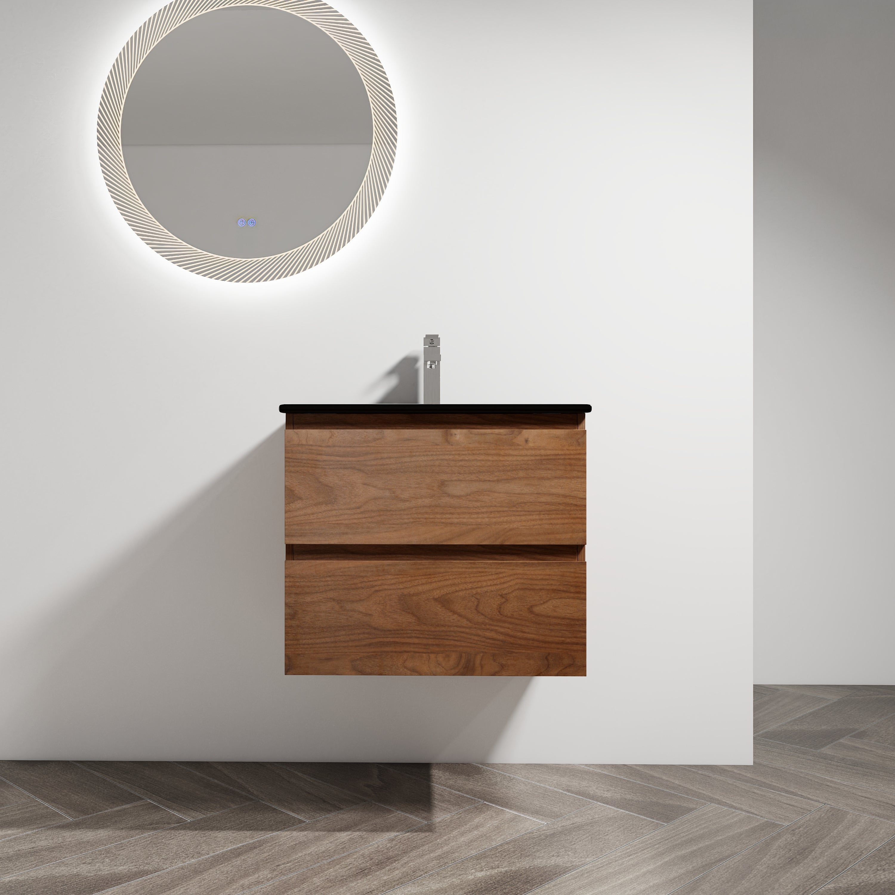 24' Wall-Mounted Bathroom Vanity With Black Ceramic Sink, 2-Soft Close Drawers, KD-Package