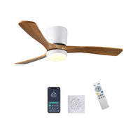 52 inch White Wood Ceiling Fans with Lights and Remote, Modern Flush Mount Low Profile Ceiling Fan with Light, 6 Speed, Reversible DC Motor, for Bedroom/Outdoor/Farmhouse/Patios
