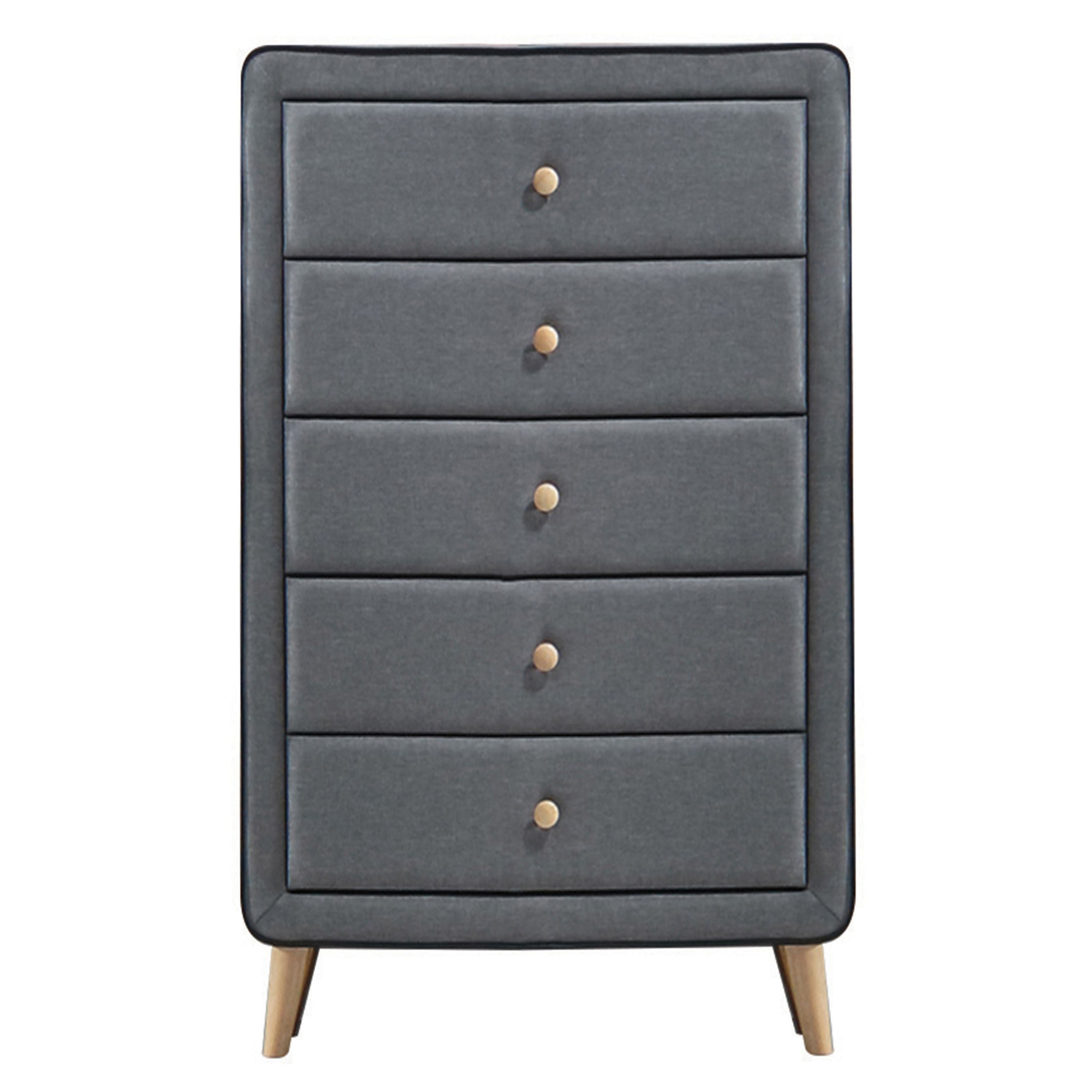 Light Grey Upholstered 5-drawer Chest