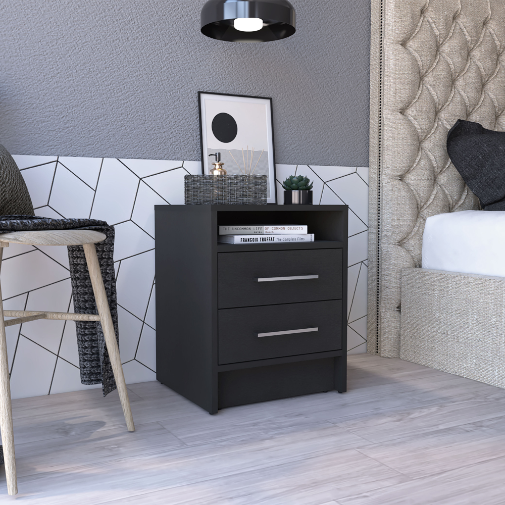 Nightstand 20'H, Two Drawers, Superior Top, Metal Handles, Black