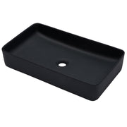 Modern Black Ceramic Rectangular Bathroom Vessel Sink with European Design, 24x13.5 inches