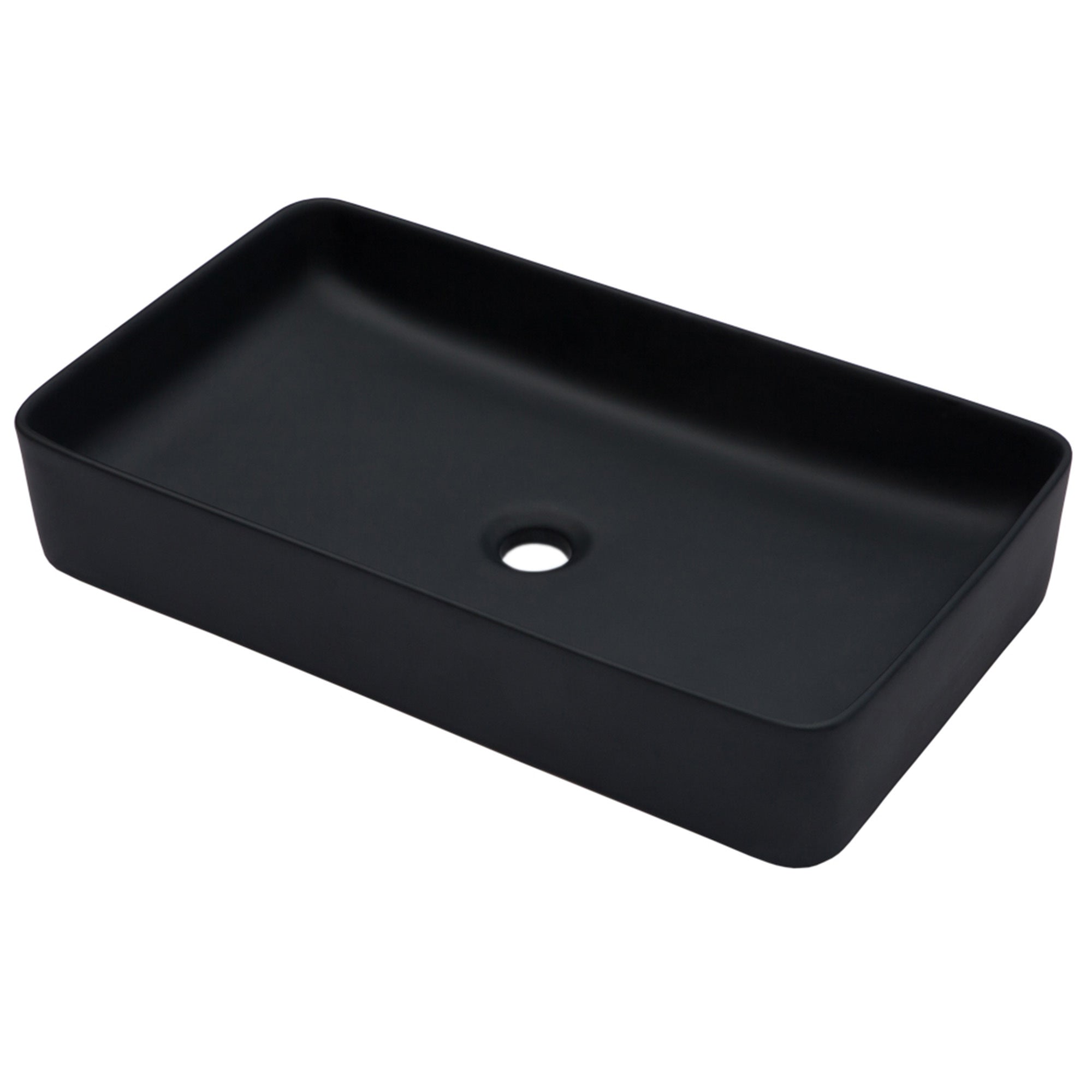 Modern Black Ceramic Rectangular Bathroom Vessel Sink with European Design, 24x13.5 inches