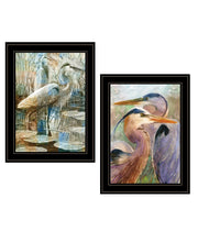 'Blue Heron Duet' 2-Piece Vignette by Stellar Design Studio, Ready to Hang Framed Print, Black Frame