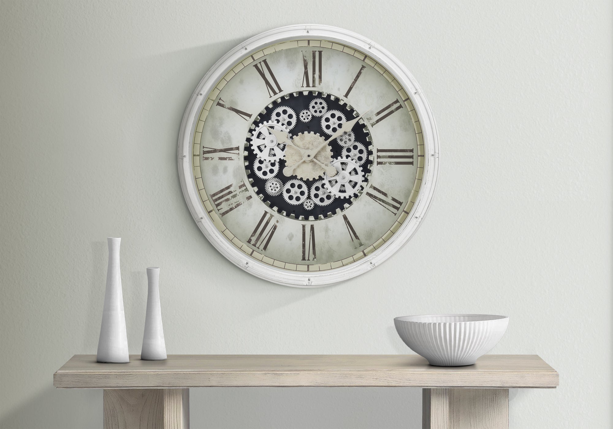 Clocks, 30' Round, Gear Mechanism, Large Oversized, Wall Clock, White, Transitional