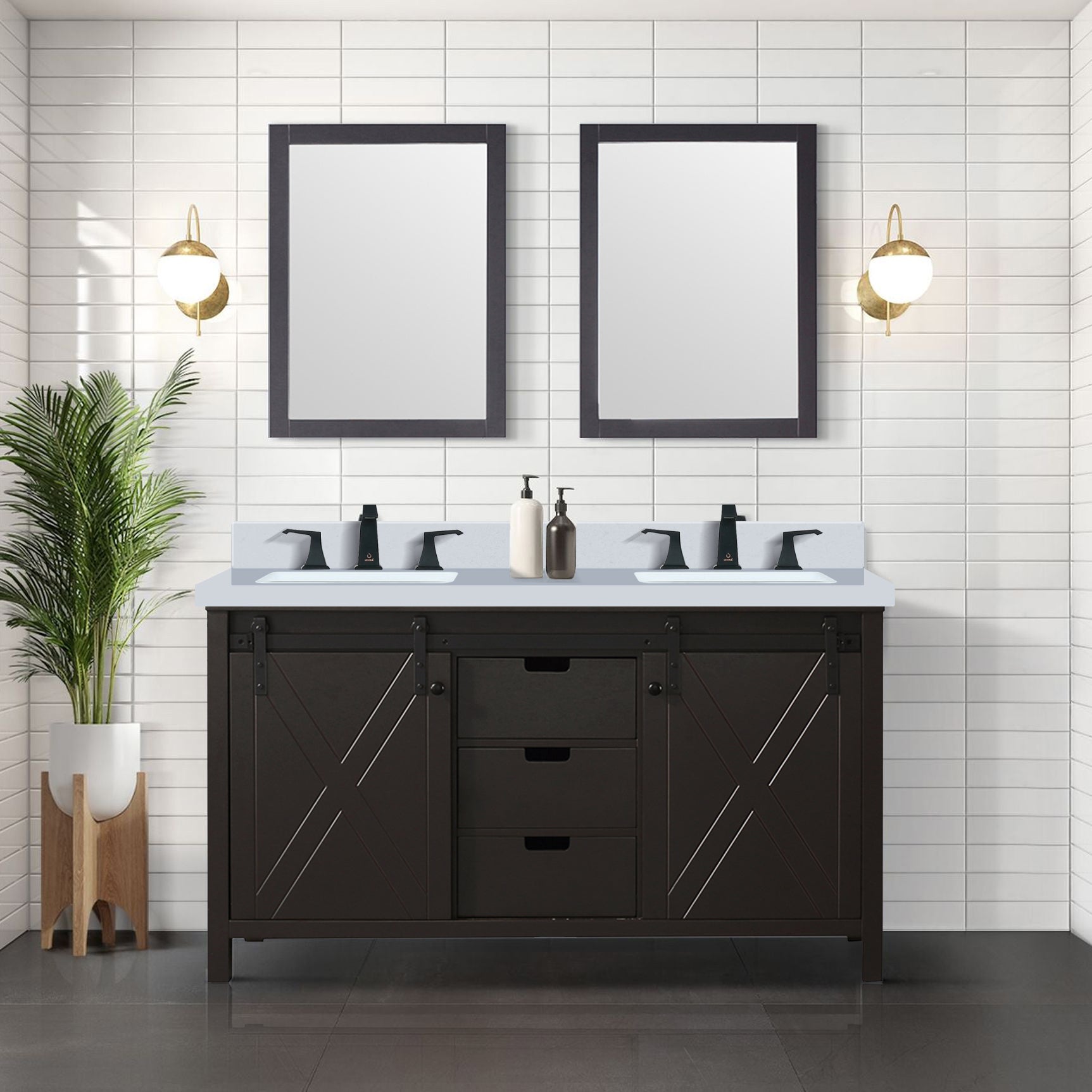 Brown Double Bath Vanity 60 in. W x 22 in. D