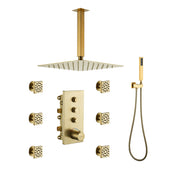 3 Functions 12 Inch Ceiling Mounted Thermostatic Shower System in Brushed Gold