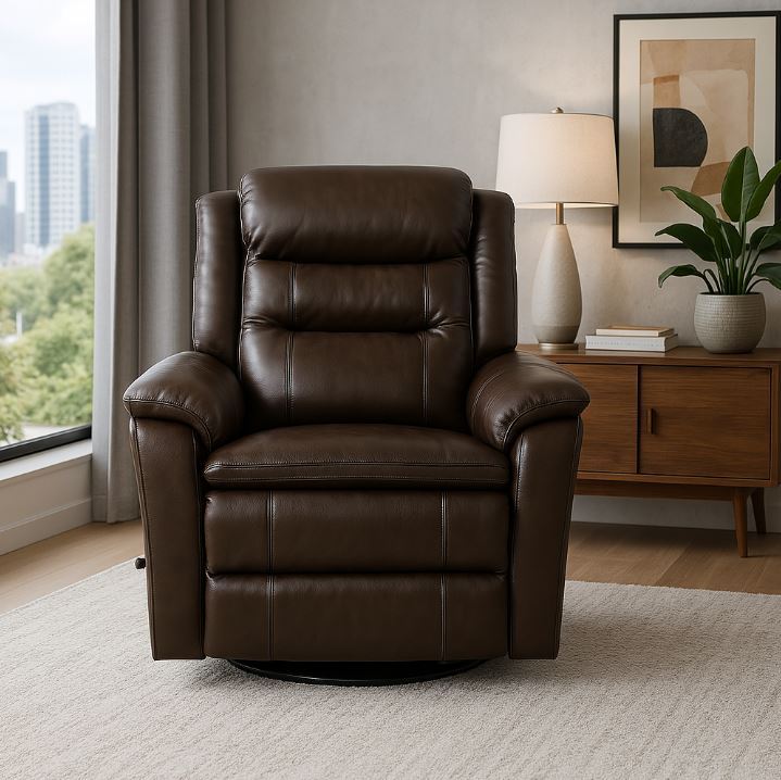 Man Wah Madrid Leather Swivel Recliner, Chocolate