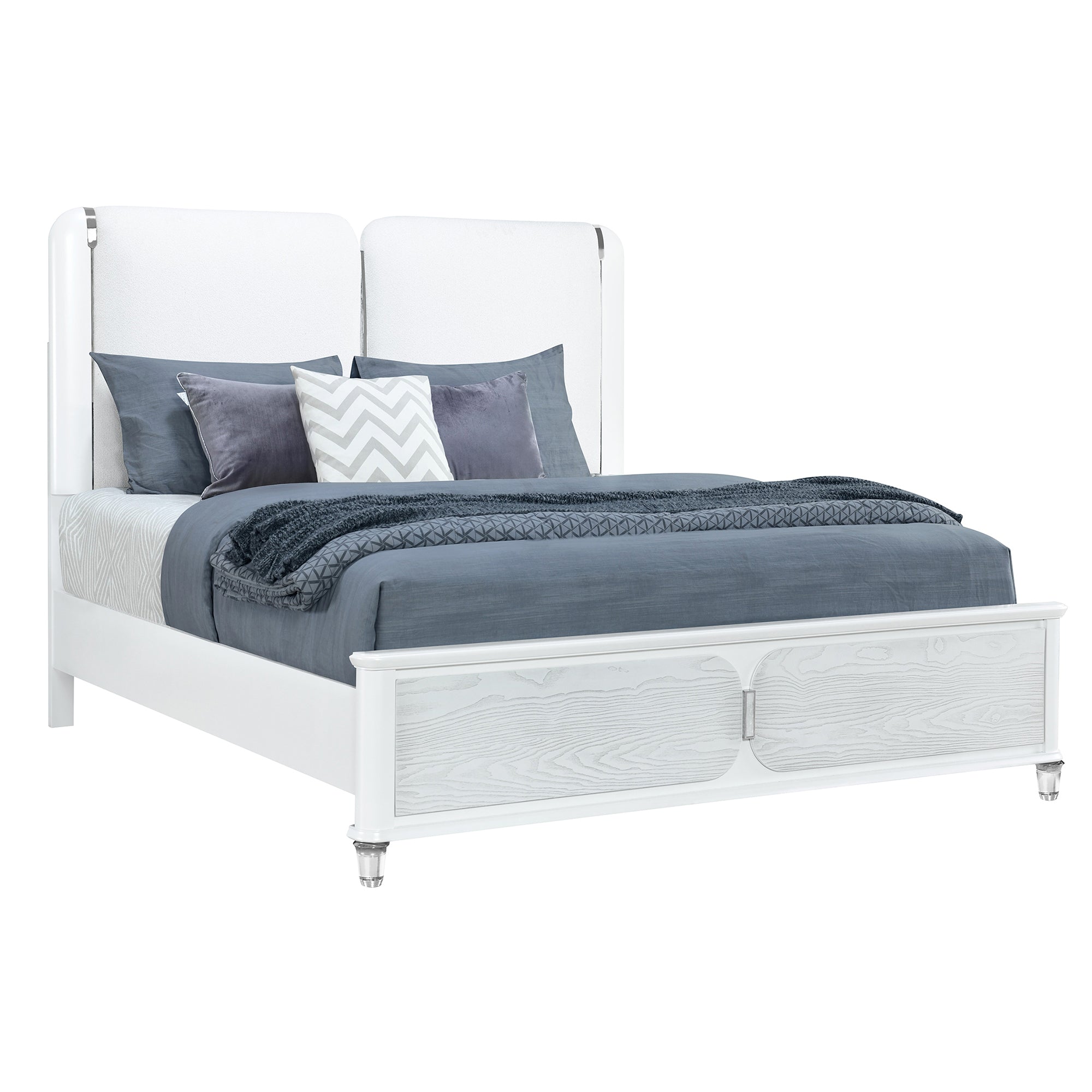 BRENDA Grey 5-Piece Queen Bedroom Set with LED Lighting and White Upholstery