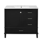Modern 36' Black Bathroom Vanity with Solid Pine Frame, Soft Close Door and Drawers, Elegant Storage Cabinet