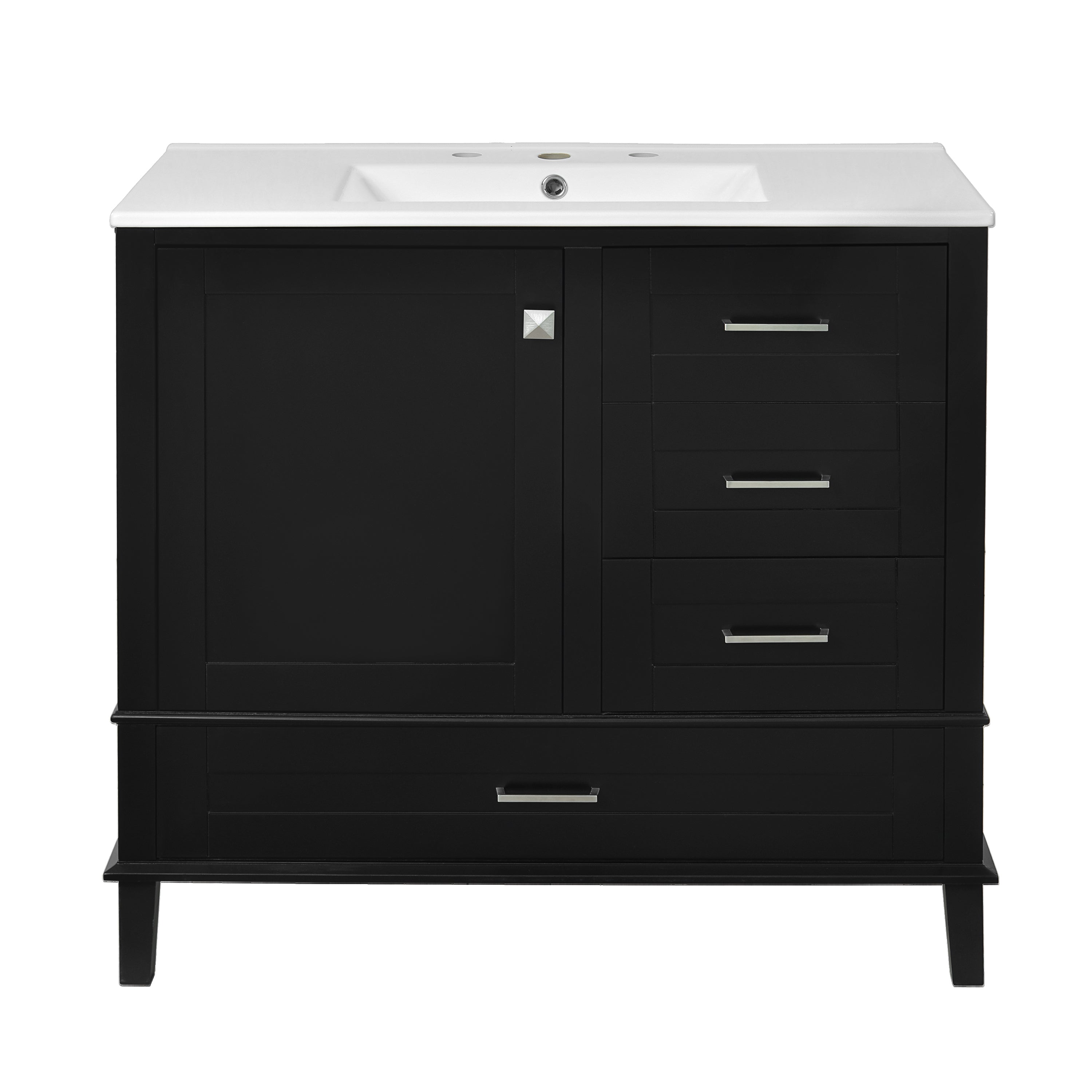 Modern 36' Black Bathroom Vanity with Solid Pine Frame, Soft Close Door and Drawers, Elegant Storage Cabinet