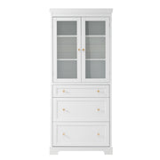 70.1' Modern High Freestanding Tall Bathroom Cabinet with 2 Adjustable Shelves, 3 Drawers, Soft Close Glass Doors - White MDF