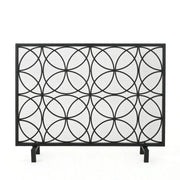 Thayer Single Panel Iron Fireplace Screen with Geometric Pattern in Black