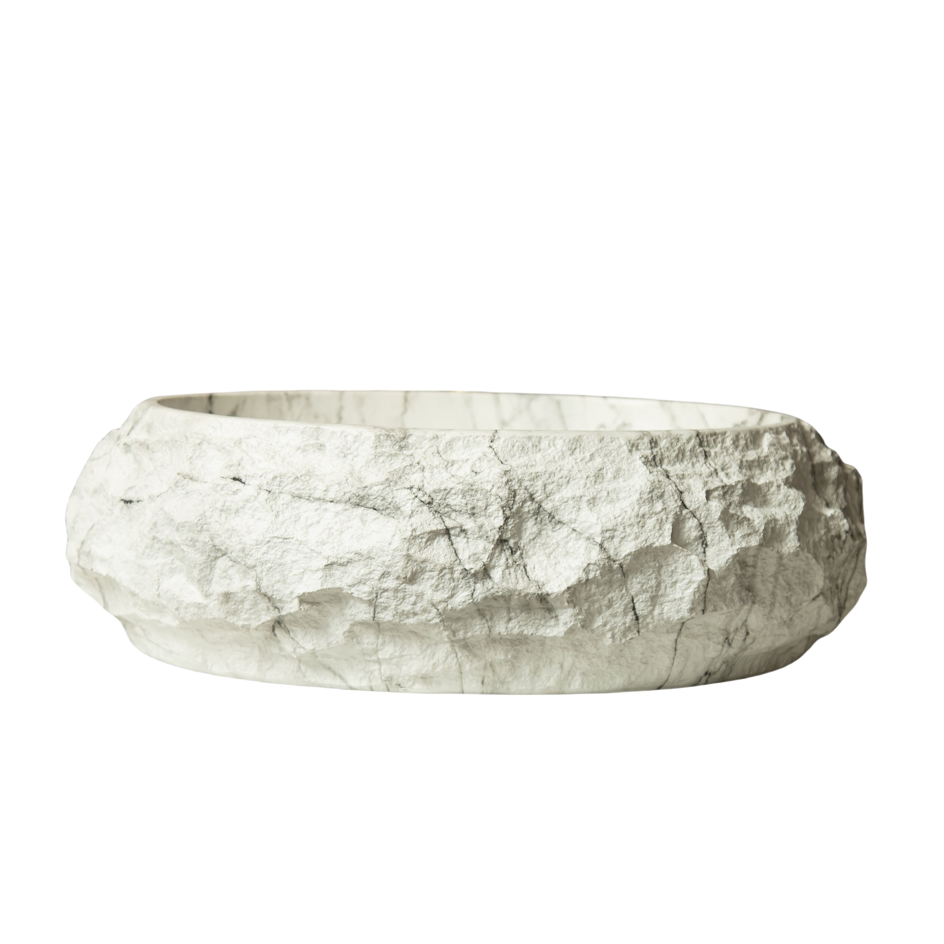 Luna 18'' Bathroom Sink, Irregular Oval Resin Vessel Basin with Stone Pattern, Artistic Style Sink, NO Faucet, Ivory