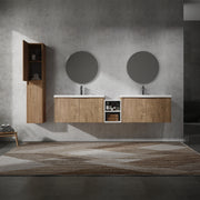 84' Wall-Mounted Bathroom Vanity With Sink and Side Cabinet, Soft Close Doors,00112IMO-00636IMOx2-0612GWH Combination Cabinet(KD-Packing)