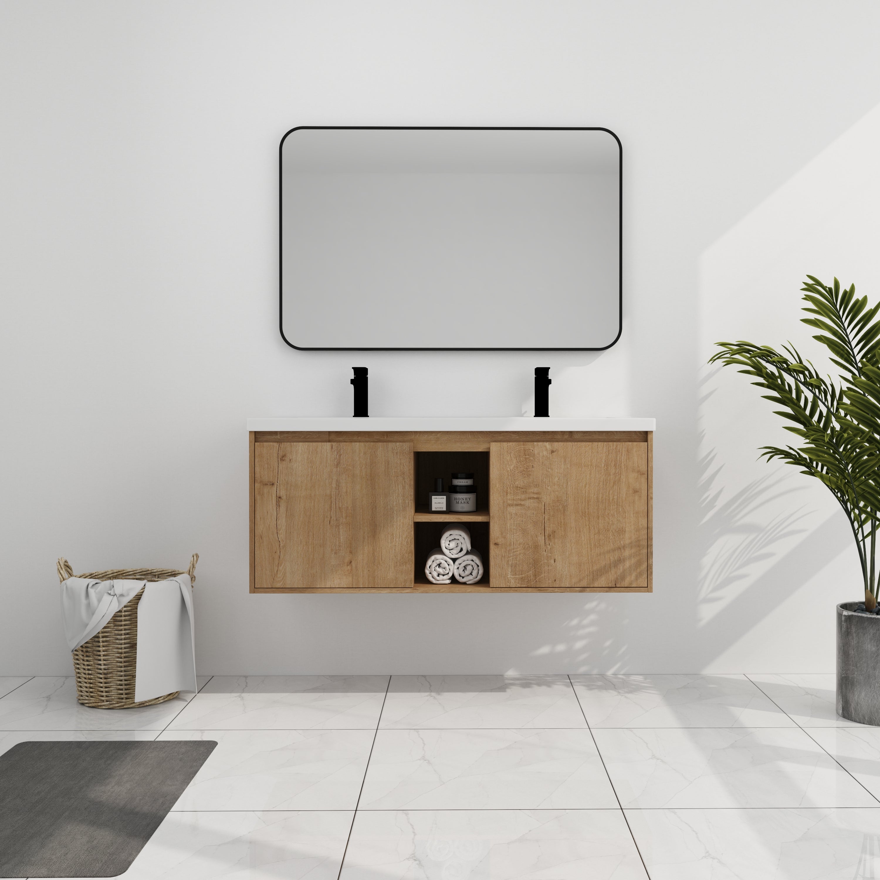 48'  Wall Mounted Bathroom Vanity With Double Sink, Soft Closing Door Hinge (KD-Package)-BVB07248IMOX-GRB4840D