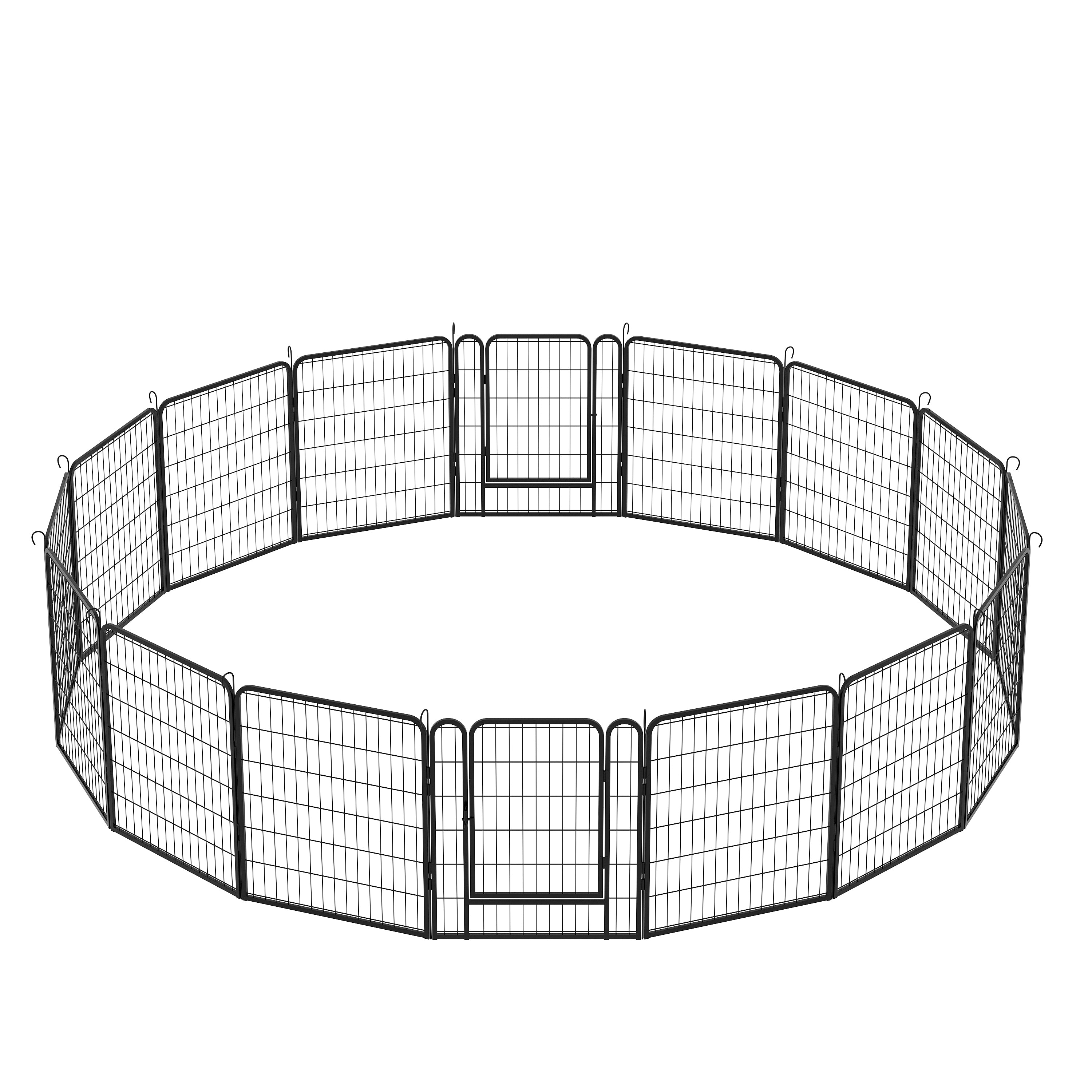 16 Panels Heavy-Duty Metal Playpen with Door, 31.7' H Dog Fence Pet Exercise Pen for Outdoor, Indoor