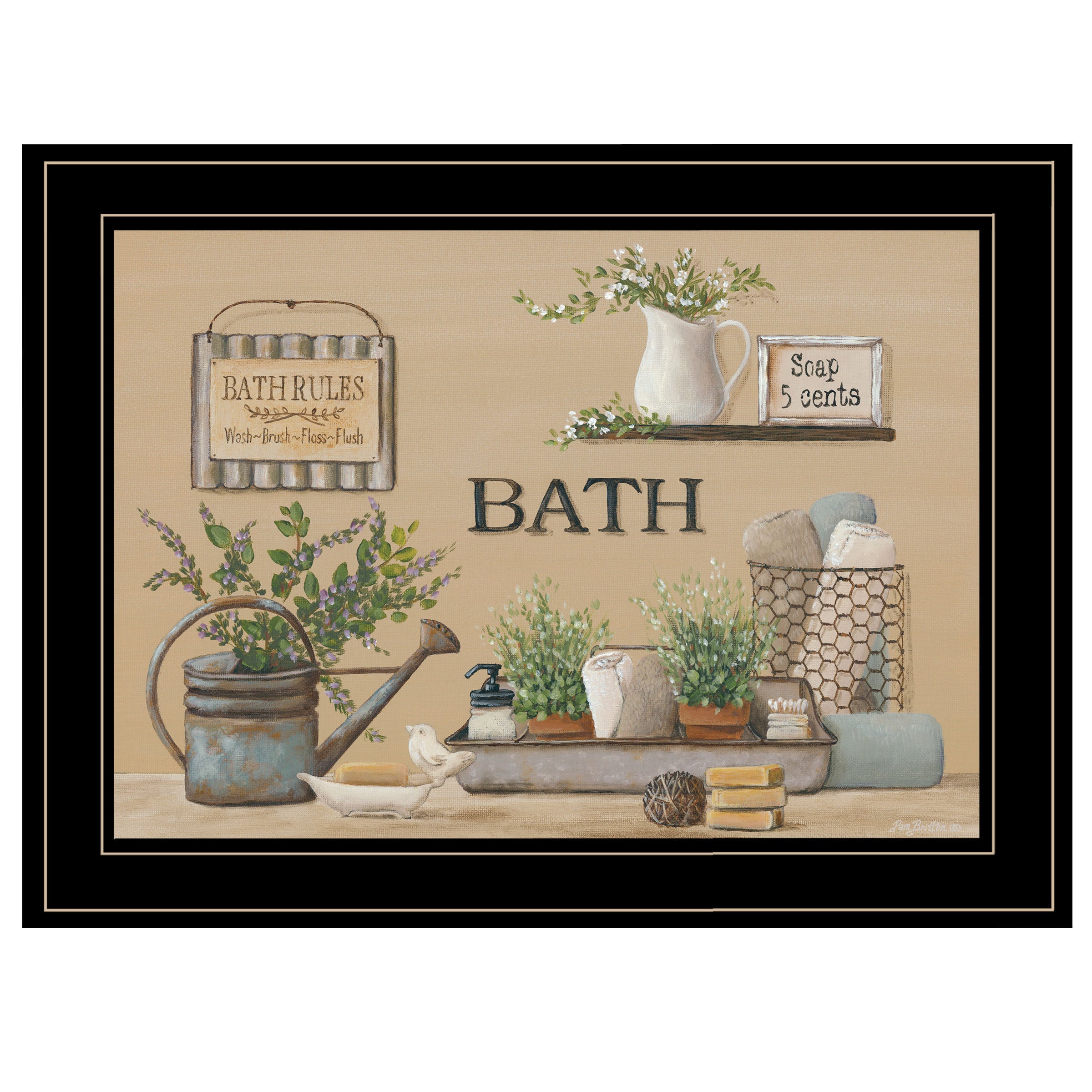 'Farmhouse Bath II' By Pam Britton, Ready to Hang Framed Print, Black Frame