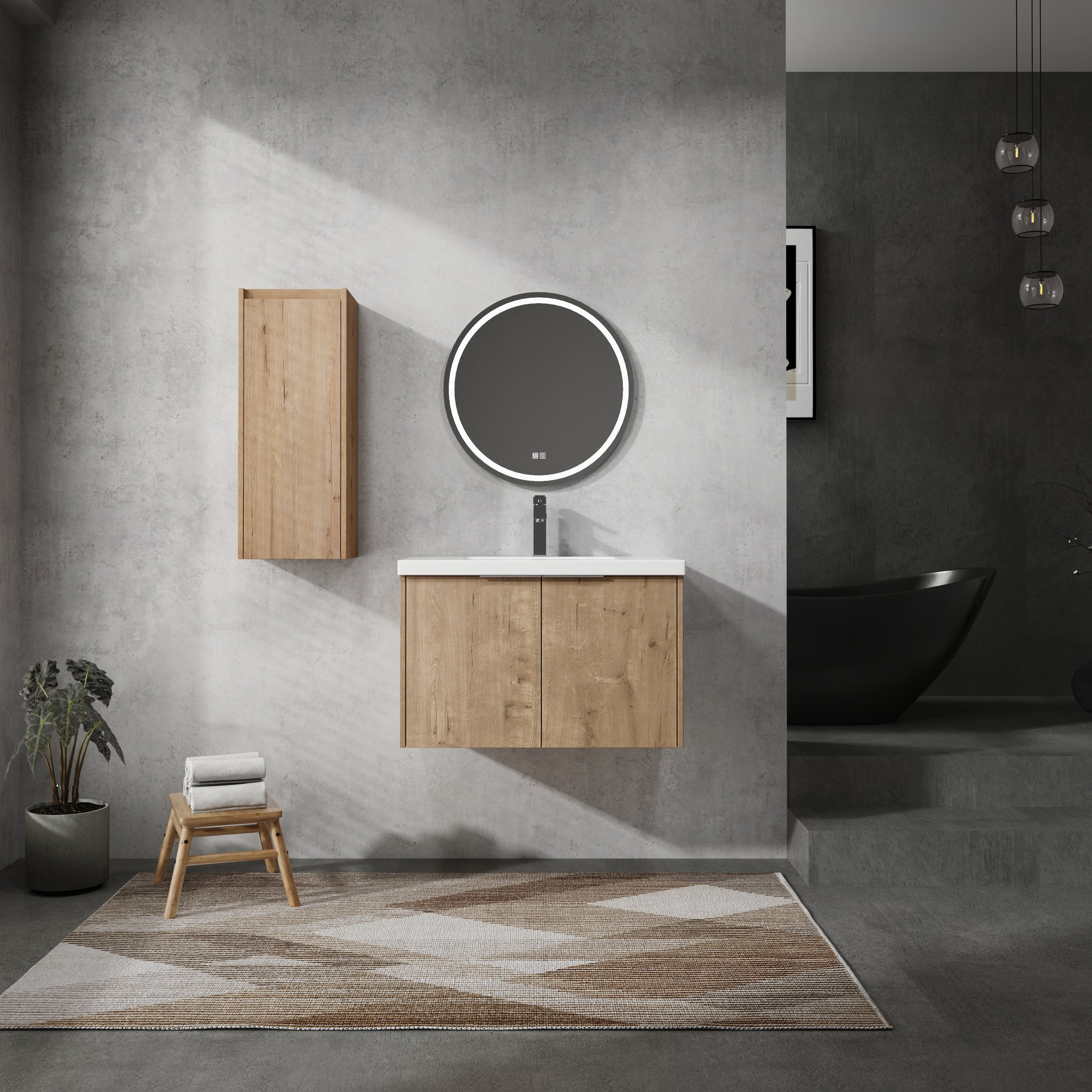 30' Wall-Mounted Bathroom Vanity With Sink and Side Cabinet, Soft Close Doors,00112IMO-00630IMO Combination Cabinet(KD-Packing)