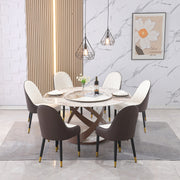 59.05'Modern Sintered stone dining table with 31.5' round turntable  and metal exquisite pedestal with 6pcs Chairs .