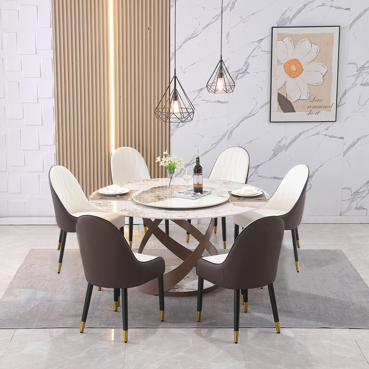 59.05'Modern Sintered stone dining table with 31.5' round turntable  and metal exquisite pedestal with 6pcs Chairs .