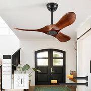 36 Inch Small Wood Ceiling Fan without Light With Wall Switch and Remote Control,6 Speed,3 Blades Walnut Outdoor Ceiling Fans for Patio,Indoor,Living Room,Bedroom,Porch,Farmhouse
