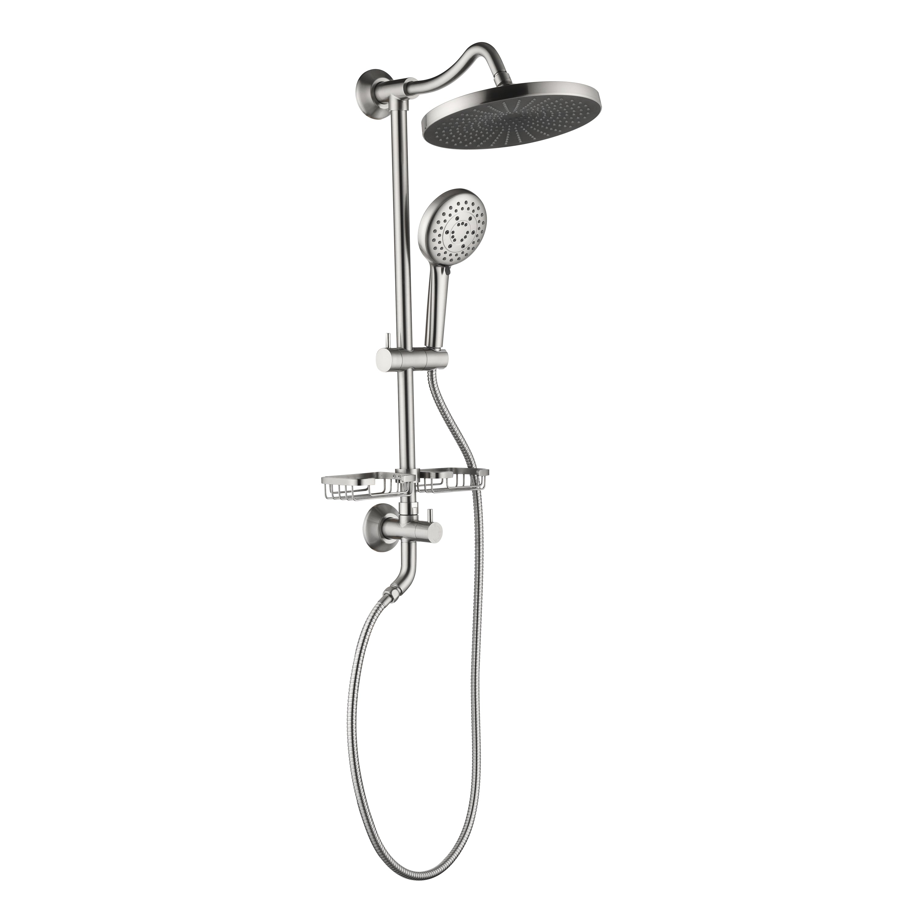 ShowerSpas Shower System, with 10' Rain Showerhead, 4-Function Hand Shower, Adjustable Slide Bar and Soap Dish,
