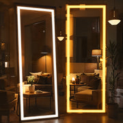 65x22 Inch Full Length Mirror with Lights, Full Body Dressing Standing, Hanging Mounted Mirror for Living Room Bedroom Cloakroom, Square Black