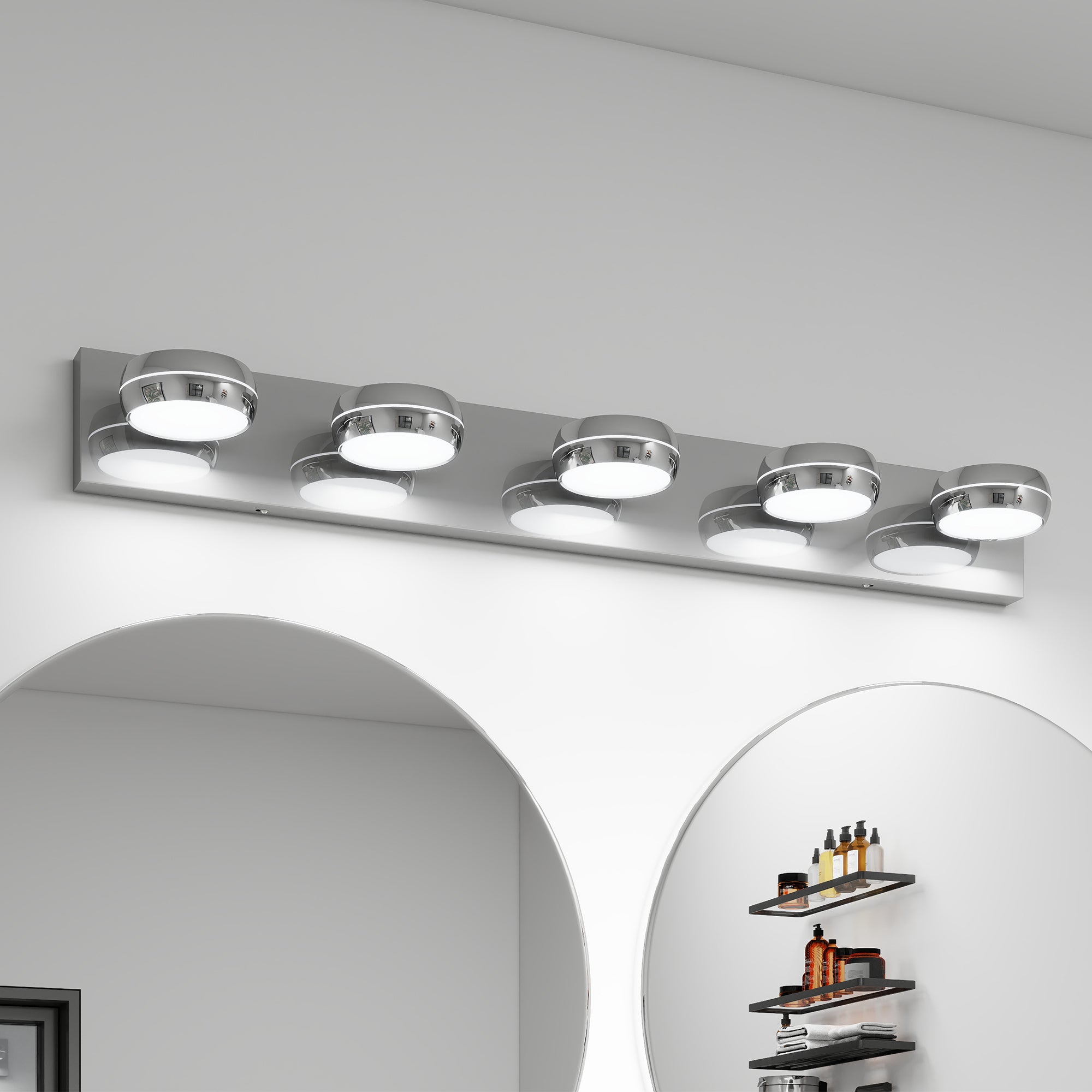 LED Vanity Lights 35in Bathroom Lights Fixtures over Mirror 5 Light LED Lighting Fixture for Bathroom 18W Mirror Lighting Fixture Modern Bath Light Bar Chrome Bath