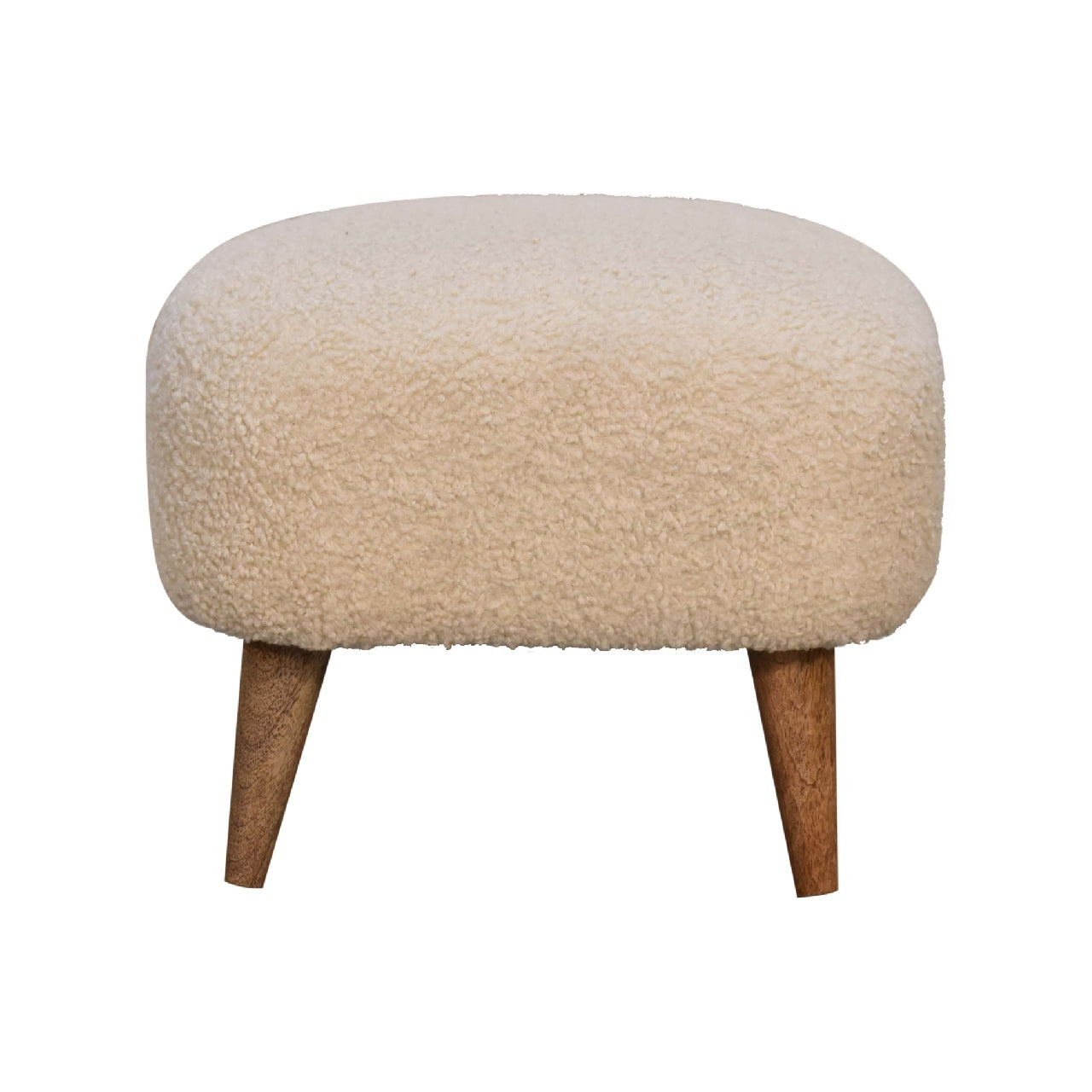 Solid Wood Boucle Cream Square Footstool