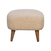 Solid Wood Boucle Cream Square Footstool