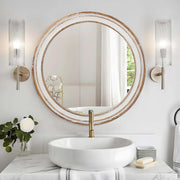 35.4 inches Round Wall Mirror for Bathroom Vanity, Wooden Farmhouse Circle Mirrors for Bedroom, Entryway, Living Room, Kithen Whitewash Edge Decorative Mirror for Home, Office