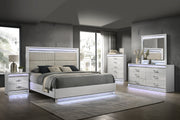 Glam Modern Style 5 Pc Queen Bedroom Set with LED Headboard Made with Wood in White(CA INVENTORY)