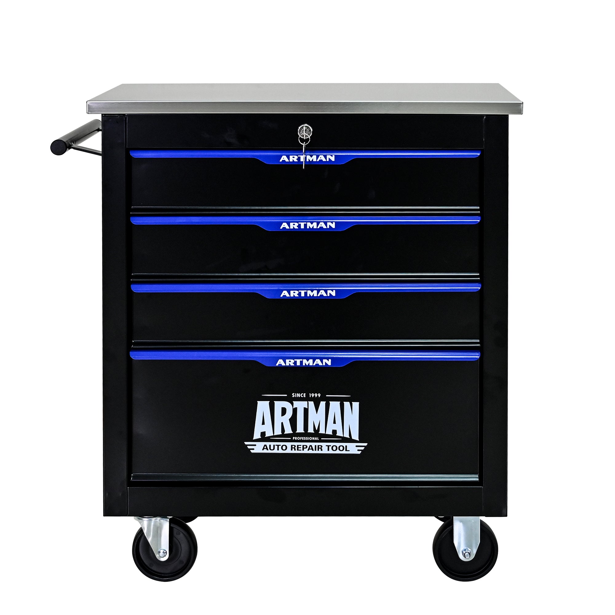 4-Drawer Multifunctional Tool Cart with Wheels - Black & Blue