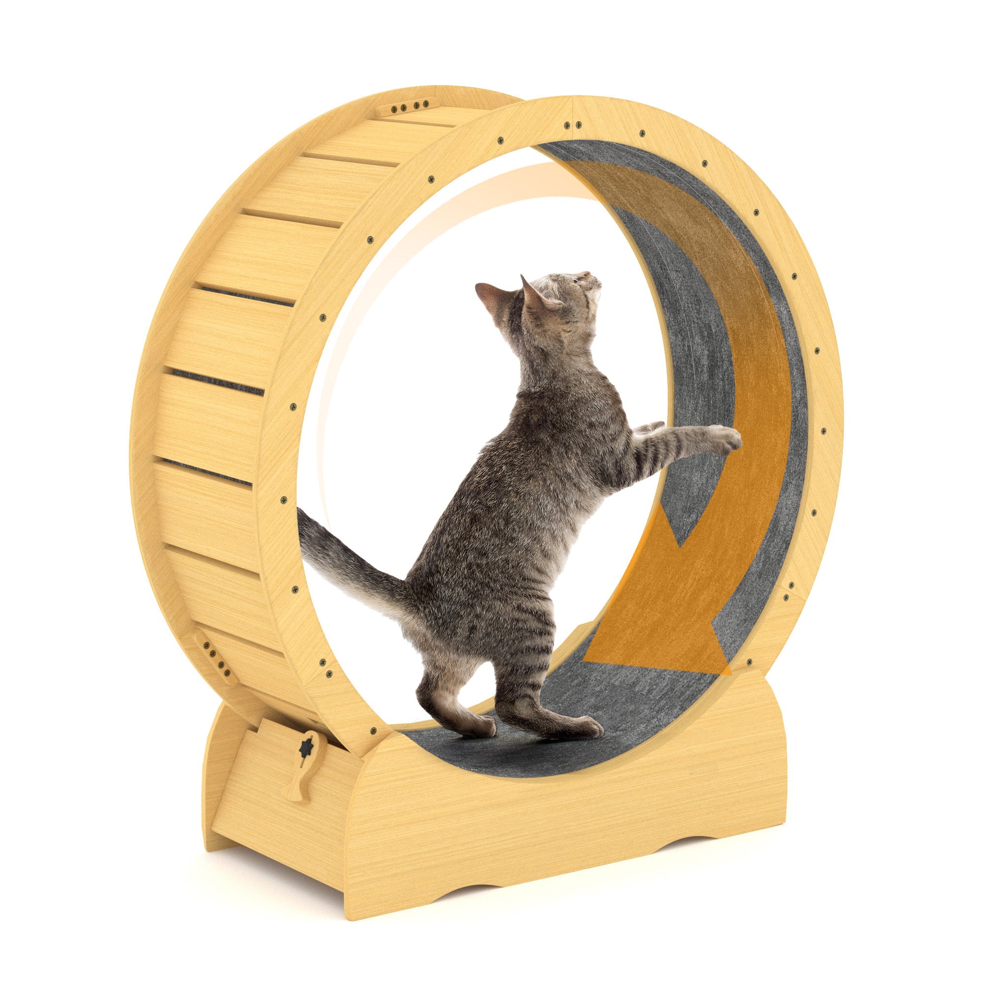 Cat Exercise Wheel for Indoor Cats, 42' Cat Treadmill Wheel with Detachable Carpeted Runway, Natural Solid Wood Sturdy Running Wheel for Running/Training/Walking, Suitable for Most Cats