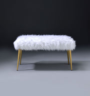 Bagley II White Faux Fur & Gold Finish Bench