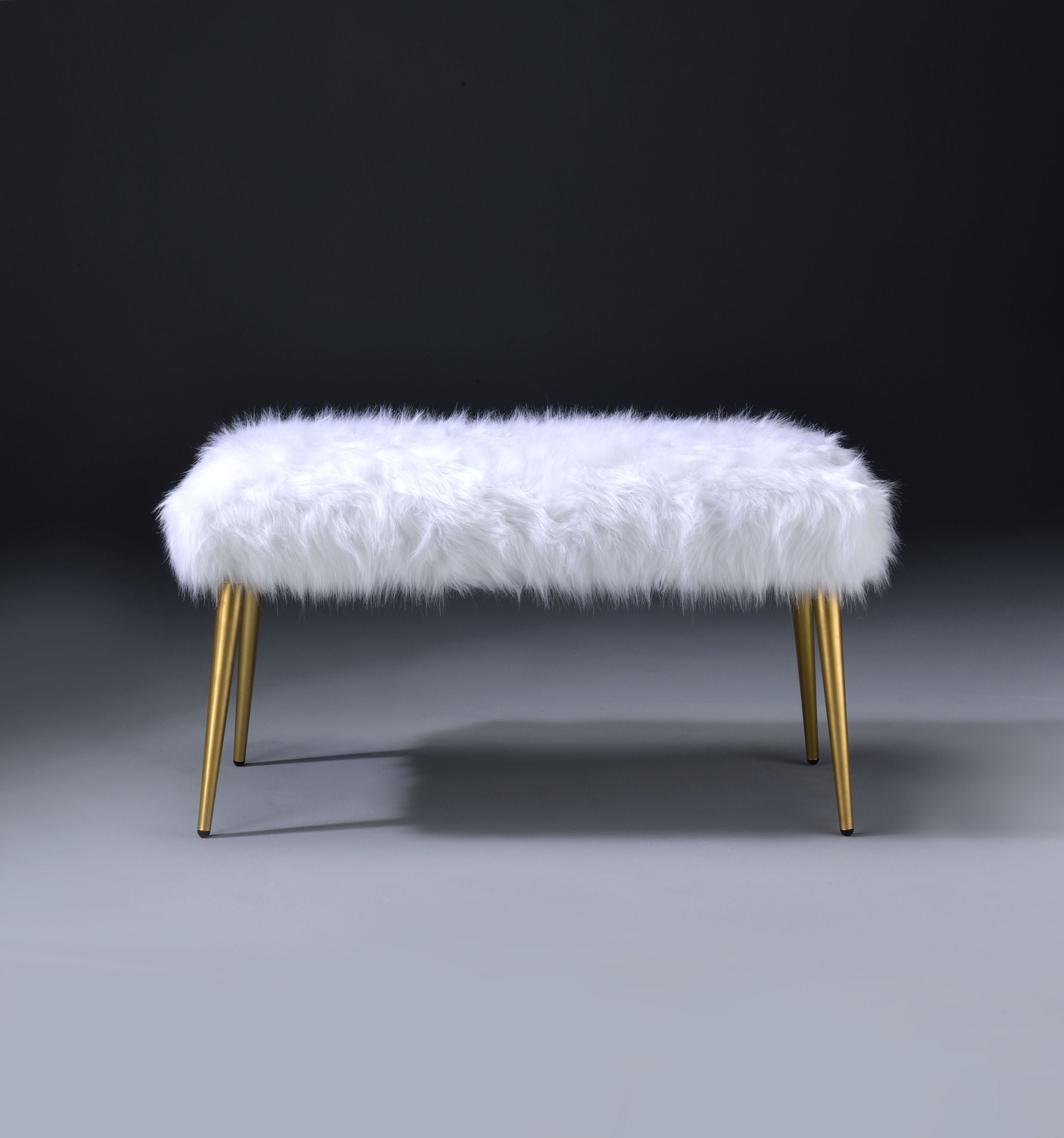 Bagley II White Faux Fur & Gold Finish Bench