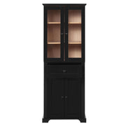Modern Black Bathroom Storage Cabinet with Tempered Glass Doors, Adjustable Shelves & Drawer, 67.2' Tall Freestanding Linen Tower