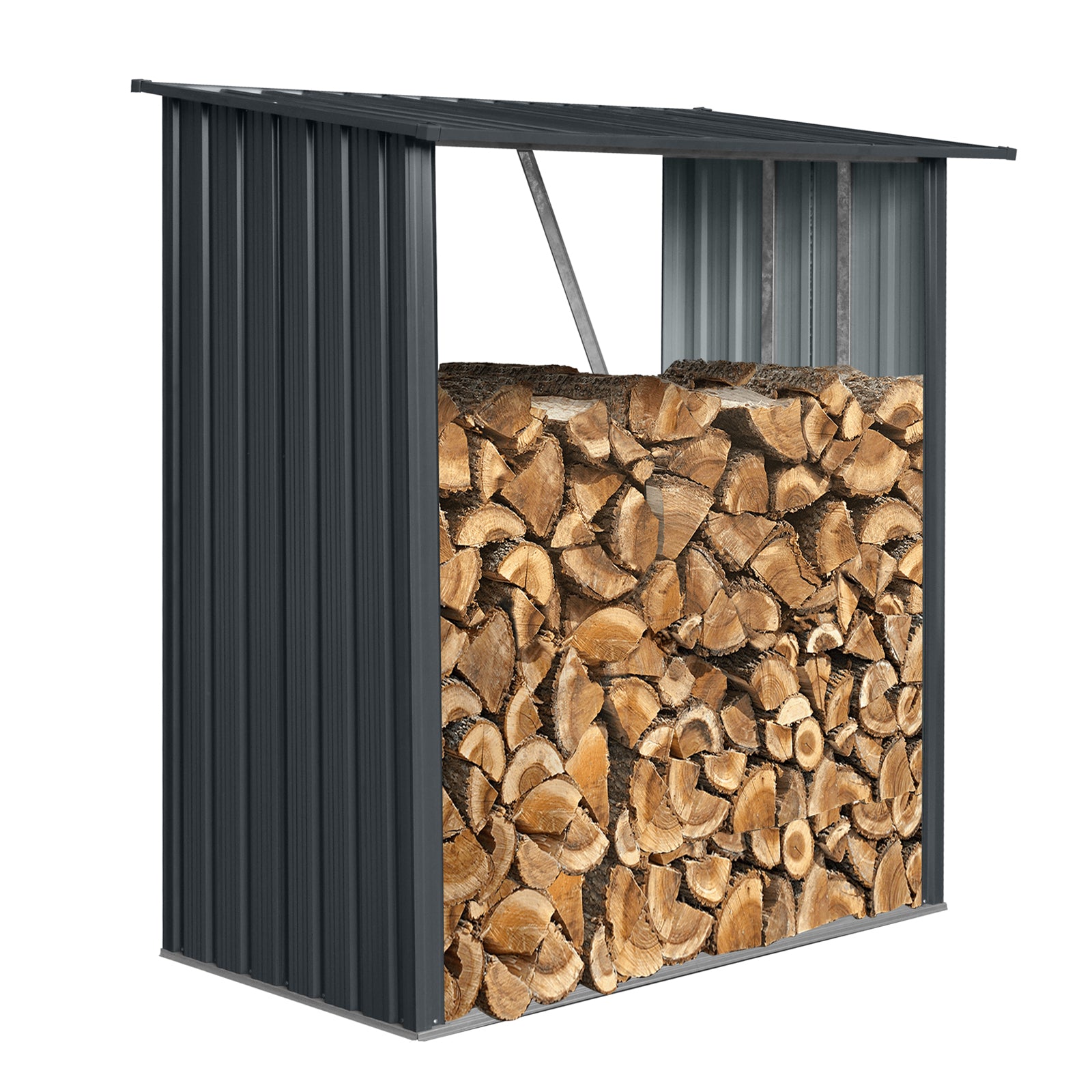 Black Metal Outdoor Firewood Rack, Open Wood Shed for Firewood, Pellet, or Lumber Storage, 3ft x 5ft